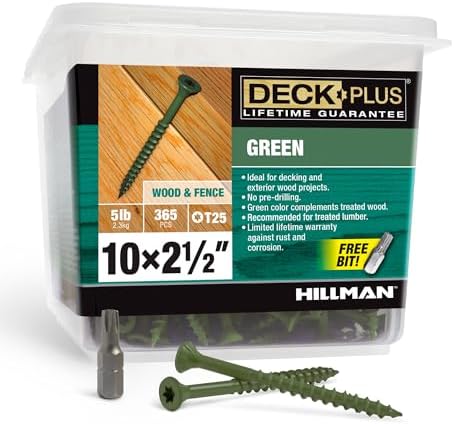 Deck Plus Wood Screws, #10 x 2-1/2in, 5lb Box, 365 Pieces, Green