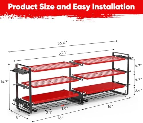 POKIPO Upgrade Large power tool organizer Wall Mount,4 Layers Heavy Duty Metal Loads 400lbs Power Tool Hanger Shelf Battery Storage with 8 Cordless Drill Bit Holder,Utility Racks for Garage Tool Room