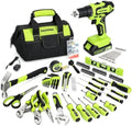 FASTPRO Home Tool Set with Drill, Household Repairing Tool Kit, Green