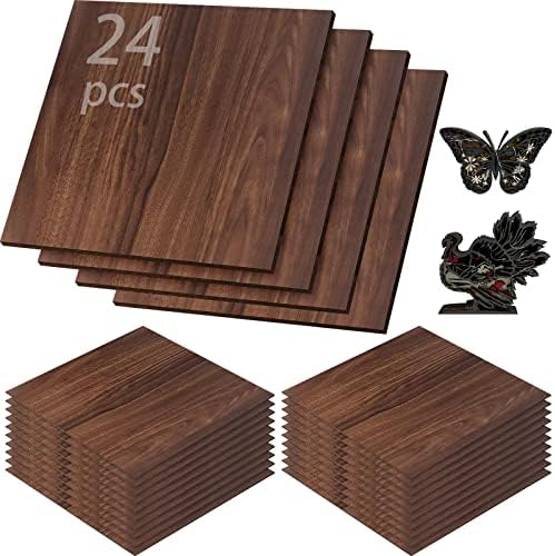 24 Pcs Walnut Unfinished Wood Craft, 3MM 1/8" x 12" x 12" Walnut Unfinished Plywood for Laser Cutting & Engraving, CNC Cutting, School DIY Projects 24 Pcs
