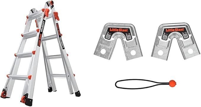 Little Giant Ladder Systems Velocity with Wheels, M17, 17 Ft, Multi-Position Ladder, Aluminum, Type 1A, 300 lbs Weight Rating, (15417-001) with Systems 26999 Trestle Bracket, Aluminum