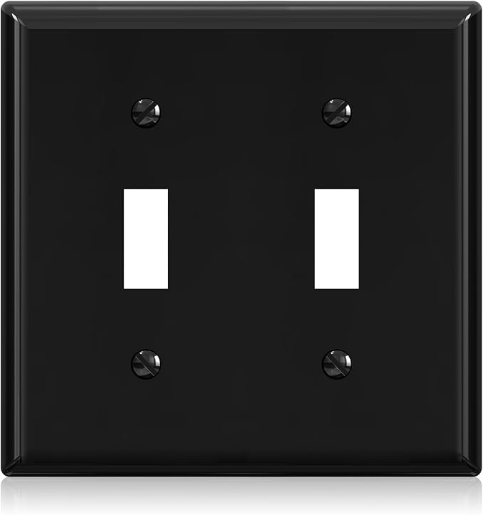 ELEGRP 2-Gang Toggle Switch Wall Plates, Standard Size 4.53" height x 4.57" length Unbreakable Thermoplastic Faceplate Cover for Toggle Dimmer Light Switches, UL Listed (1 Pack, Glossy Black)