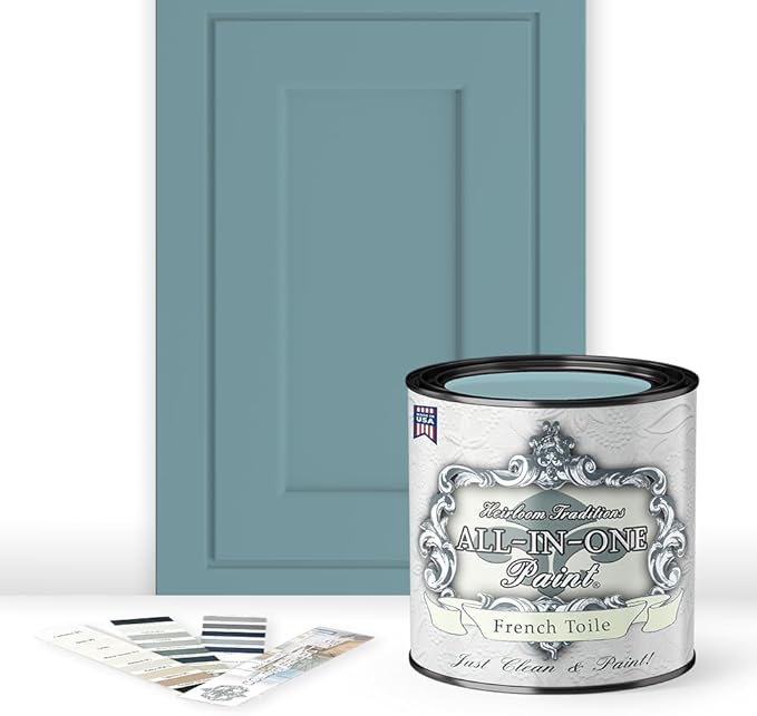 ALL-IN-ONE Paint by Heirloom Traditions, French Toile (Vivid Blue), Quart - Durable cabinet and furniture paint. Built in primer and top coat, no sanding needed. Includes our 30 featured color card.
