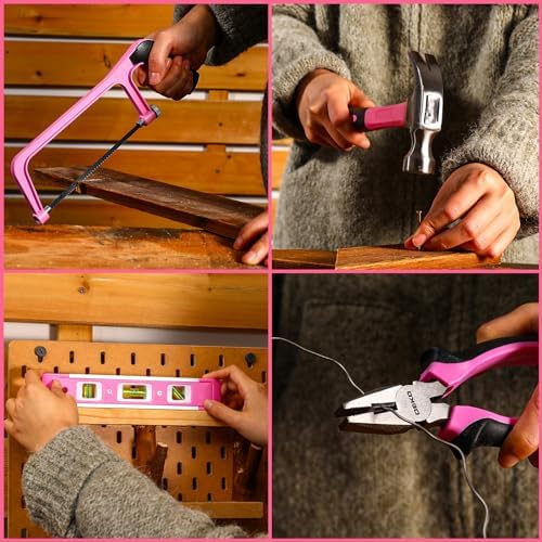 Pink Tool Kit Box Drill Set：DEKOPRO Home Mechanic Toolbox with 12V Power Cordless Drill Hand Repair Tools Sets Combo Kits Storage Organizer Drawer Case for Men & Women