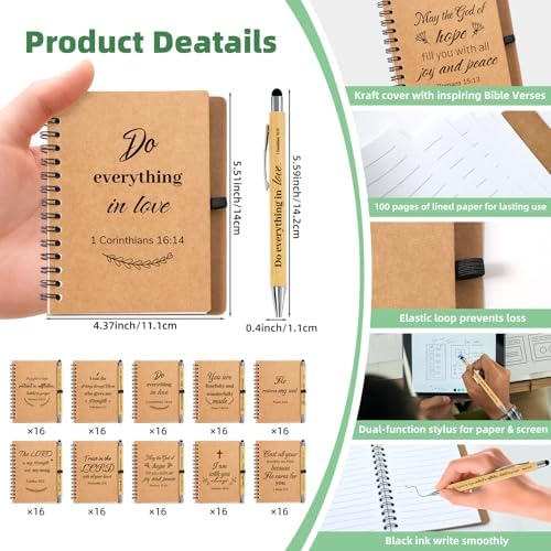 320 PCS Bulk Christian Gifts, Prayer Journal for Women & Men,160 Small Christian Notebooks,160 Scripture Pens, Inspirational Notebooks for Church, Spiritual Gift for Bible Study, Faith Gift for Church