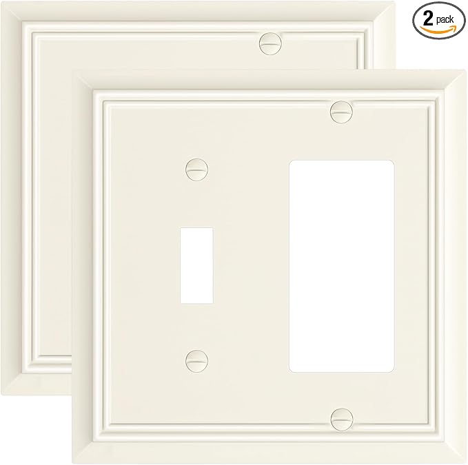 2-Pack Combo Toggle/Decorator Light Switch Cover Plate, Light Almond Decorative Electrical Outlet Covers, Durable Natural Bamboo Fiber Switch Plates and Outlet Covers, Corrosion Resistant
