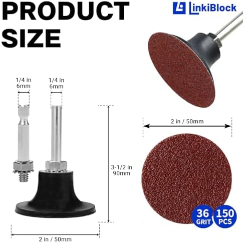 150Pcs 2 inch R-Type Quick Change Aluminum Oxide Surface Conditioning Sanding Discs Set 36 Grit with Adapter & Backing Pad