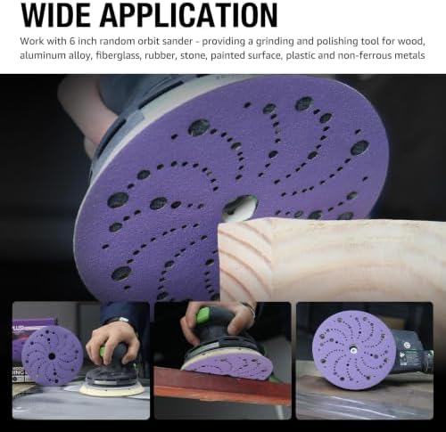 36 Pack 6 Inch Purple Ceramic Sanding Discs Multi-Hole Hook & Loop 40 Grit