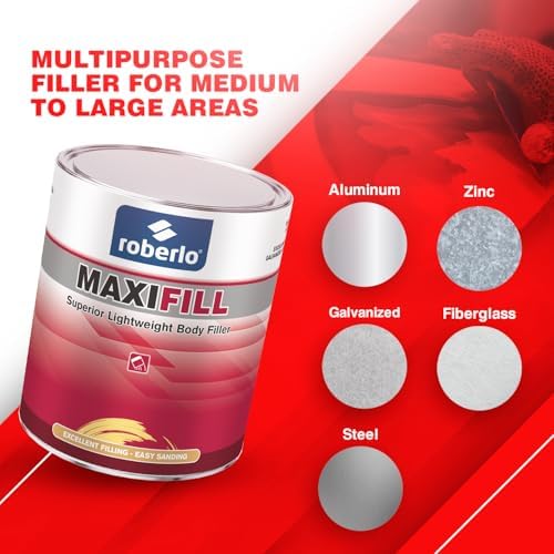 Roberlo Maxifill Superior Lightweight Body Filler – Easy Sanding & Paintable for Car Repairs – Ideal for Dents, Holes & Rust – Ultra Smooth Finish – 3 Liters + Hardener