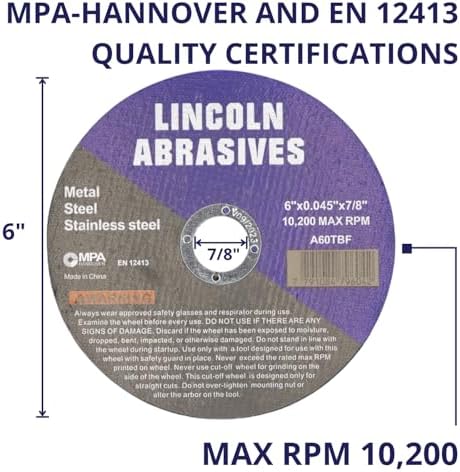 400 Pack 6" Cut-Off Wheels Lincoln Abrasives .045" Metal & Stainless Steel