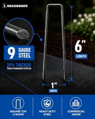 Sandbaggy 6 inch Landscape Sod Staples (9 Gauge Steel) ~ Great for Hard Soil - 20% Thicker Than Competition - Trusted by Farmers & Contractors Across USA (100 Staples)
