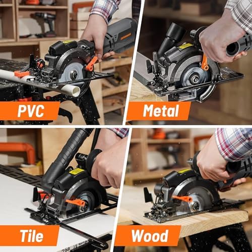 DOVAMAN Circular Saw, 5.8A 4-1/2" Circular Saw w/Laser & Auxiliary Handle