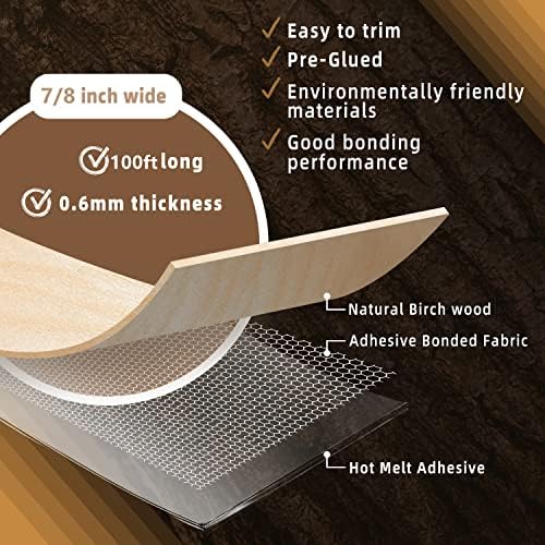 GSCIT Club Birch Edge Banding, 7/8 inch x 100ft roll of Veneer Edge Banding Preglued Flexible, Real Wood Tape Banding