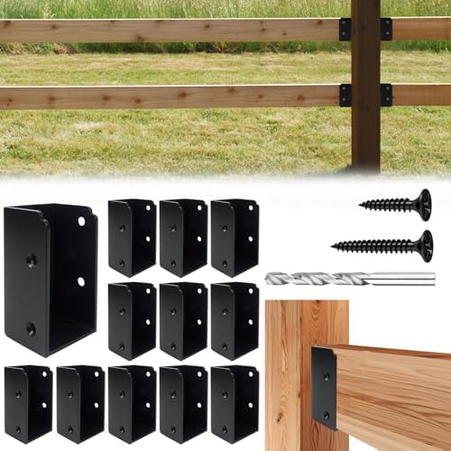 Qrooviiy U-Shaped Deck Railing Bracket Connectors,Heavy Duty Deck Attachment Brackets with Screws for 2" x 4" (Actual:1.5" x 3.5") Lumber,Stair Handrail Conclaled Connectors for Wood Fences - 12Pack