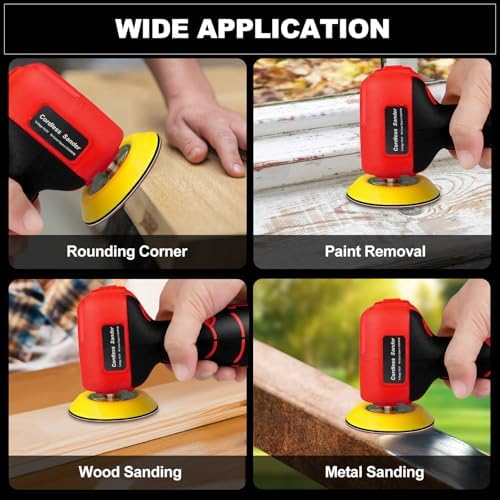 Cordless Sander, 3" Palm Sander with 16.8V 2.0Ah Li-ion Battery, 3500RPM Mini Polisher, 19 Accessories Sanders Tool for Sanding/Polishing/Waxing/Cleaning