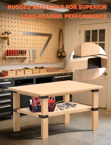 Heavy Duty Workbench Bracket Kit, 8 Pcs 3-Way Right Angle Corner Brackets for DIY Custom Workbenches, Work Tables, Garage Shelves, Many Other Wooden Projects, Fits 1.6"x3.6" Wood