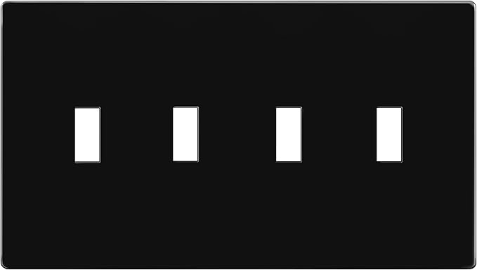 ENERLITES Screwless Quadruple Toggle Switch Wall Plate, Child Safe Light Switch Cover, Standard Size 4-Gang 4.68" x 8.38", Unbreakable Polycarbonate Thermoplastic, UL Listed, SI8814-BK, Glossy, Black