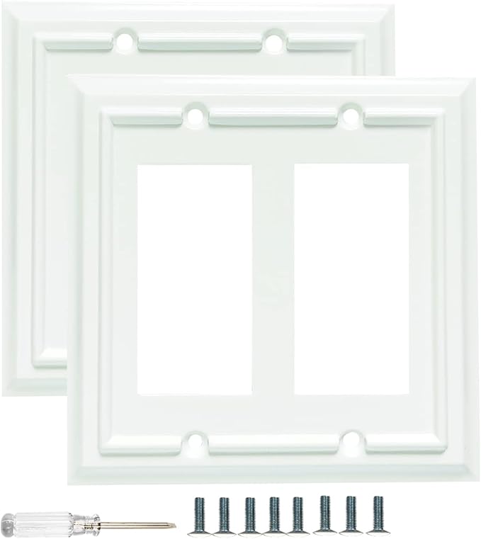 Wall Plates, Outlet Covers,Light Switch Plates, Double Decorator Receptacle Switch Plate, Bamboo Fiber Material Wall Plate, Standard Size Wall Plates of various styles, White (2 Gang Decorator 2 Pack)