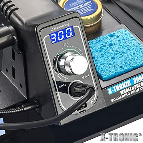 The Original X-Tronic 3020-XTS • 75W Soldering Iron Station Kit • 2 Helping Hands • Silicone Tool Mat • 5 Extra Tips • 50g Roll of Solder • Brass Sponge • Cleaning Flux • C/F Conversion • Auto Sleep!