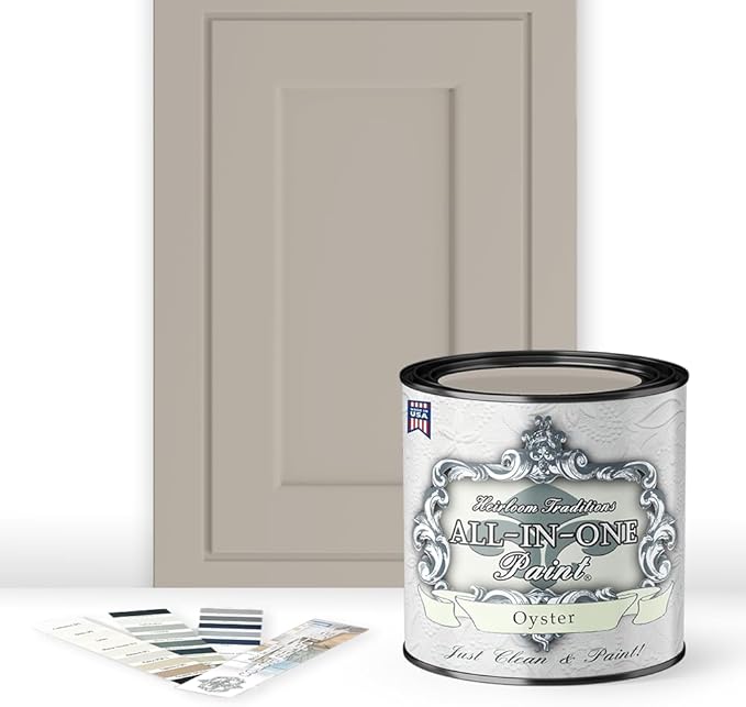 ALL-IN-ONE Paint by Heirloom Traditions, Oyster (Neutral Taupe), Quart - Durable cabinet and furniture paint. Built in primer and top coat, no sanding needed. Includes our 30 featured color card.