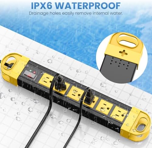 HHSOET GFCI Outdoor Power Strip Weatherproof IPX6 Waterproof, Yellow 10FT