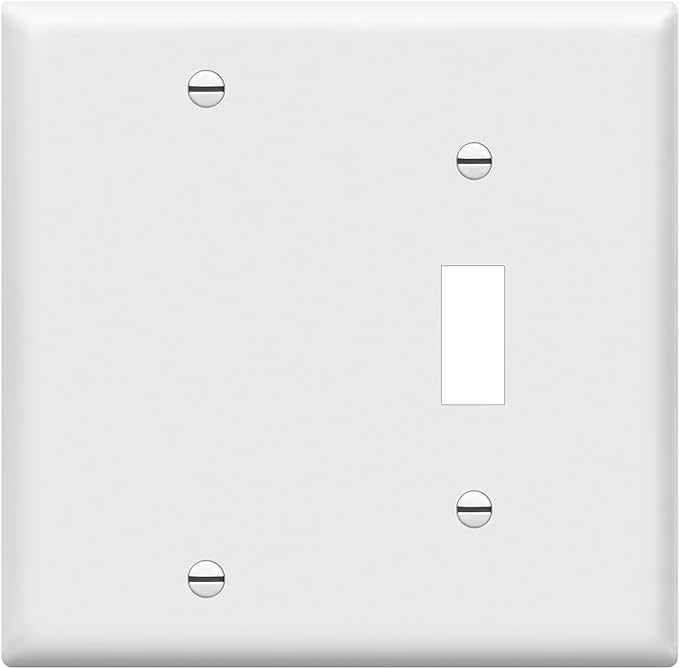 ENERLITES Combination Toggle Switch/Blank Device Wall Plate, Standard Size, 2-Gang 4.5" x 4.57” Light Switch Cover, Polycarbonate Thermoplastic, UL Listed, 880111-W, White