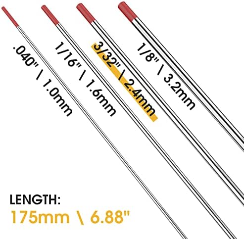 TOOLIOMEWTh-2 TIG Tungsten Electrodes, Red, 3/32 x 7 in, 10 Pack