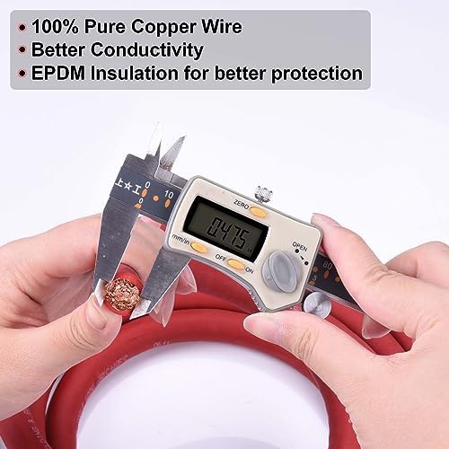 2/0 Gauge Battery Cable, 25FT Red 2/0 AWG Pure Copper Wire Welding Cable, for Automotive, Battery, Solar and Generator, Standard USA OFC Wire