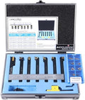 Accusize Industrial Tools 7 Pieces/Set 3/8'' Indexable Carbide Turning Tool Set with 10 Extra Carbide Inserts in Fitted Box, 2387-2003plus