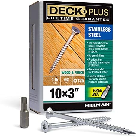 Deck Plus 3 Inch Epoxy Coated Exterior Wood and Fence Screws #10 x 3 Torx/Star Drive Included Coarse Thread, Outdoor Rust Resistant Decking Screw, Silver, 1lb Box, 62 Pieces | 48466