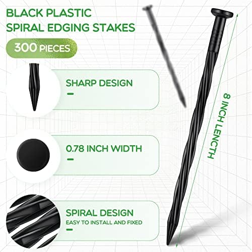 300 Pcs Landscape Edging Stakes Bulk 8 Inch Spiral Landscape Anchoring Spikes Plastic Edging Nails Yard Garden Anchoring Spikes for Weed Barrier Paver Edging Artificial Turf Stakes