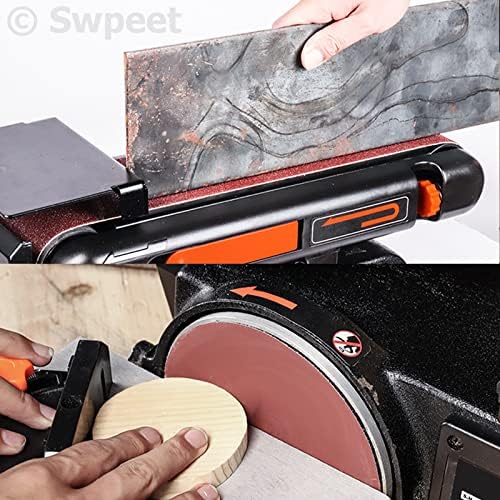Swpeet 23Pcs 4 x 36 Inch Aluminum Oxide Sanding Belts (80/120/150/240/400 Grits) with 6 Inch No-hole Back Flocking Sanding Disc (80/100/120/180/240/400 Grits) and Cleaning Eraser