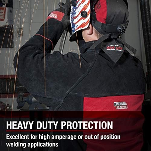 Lincoln Electric Heavy Duty Leather Welding Jacket | Ideal for High Amperage or Out of Position Welding | Large | K2989-L,Black/Red