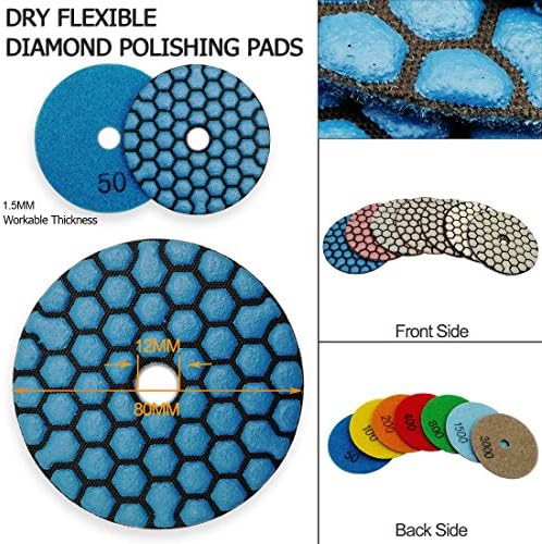SHDIATOOL 3 Inch Dry Diamond polishing Pads Grit 3000 for Granite Marble Quartz(7-Pack)