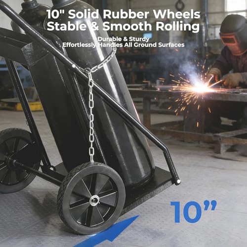 Dual Welding Cylinder Cart, Oxygen Acetylene Tank Cart with 440LBS Weight Capacity, 10-Inch Solid Wheels and Tank Storage Safety Chains, Suitable for Double 12.5-Inch Dia. Gas Cylinders