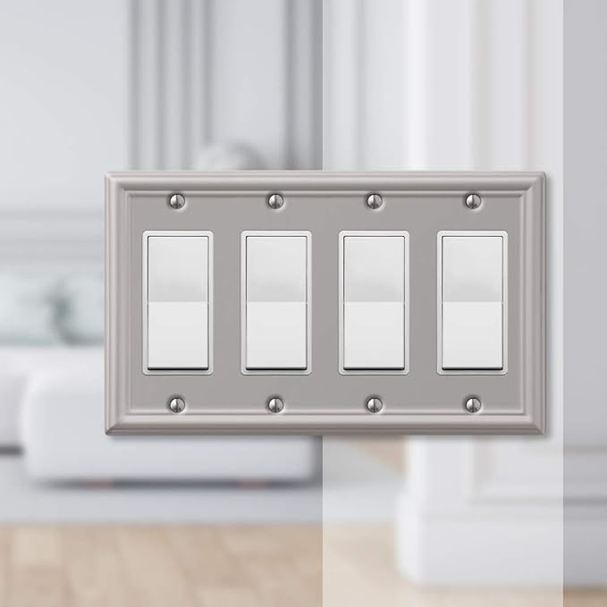 Amerelle 149R4BN Chelsea Steel Quad Rocker-GFCI Wallplate, Brushed Nickel