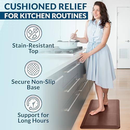 ComfiLife Anti Fatigue Floor Mat – 3/4 Inch Thick Kitchen Mats for Floor, Standing Desk Mat, Kitchen Rug – Comfort at Home, Office – Durable – Stain Resistant – Non-Slip Bottom (24" x 70", Brown)