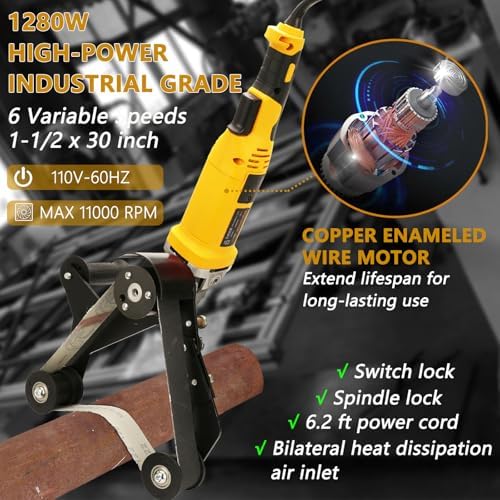 Pipe Tube Polisher Sander,1260W High-Power Industrial Grade Pipe Belt Sander with 6 Variable Speeds,Professional Polishing Tools for Grinding, Polishing,and Rust Removal.