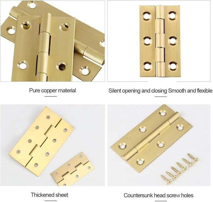 4 Pcs,Solid Brass Butt Hinge,High-end Brass Hinges Door Hinges,Folding Butt Hinges Furniture Cabinet Butt Hinges with Hinge Fixing Screws, Gold, 2.5 Inch