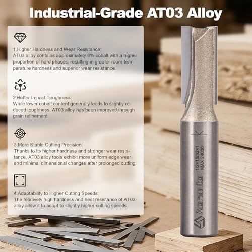 Undersize Plywood Dado Bits 1/2" Shank, Straight Router Bits 15/32" Cut Diameter, 1" Cut Length, Useful for Plunging Capabilities for Cutting Grooves, Dados, Mortising