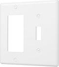 Bates- Combination Wall Plate, Toggle Switch/Decorator, White, 4.88"x4.90"/Mid-Size, 2 Gang Wall Plate