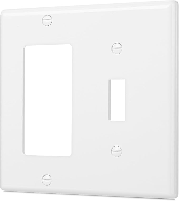 Bates- Combination Wall Plate, Toggle Switch/Decorator, White, 4.88"x4.90"/Mid-Size, 2 Gang Wall Plate