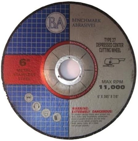 Benchmark Abrasives Grinder Cut Off Wheels 6 Inch Aluminum Oxide Depressed Center Thin Type 27 for Metals, .045" Thick 7/8" Arbor, Angle Grinder Cutting Disc, Grinding Cutting Wheel - 100 Pack