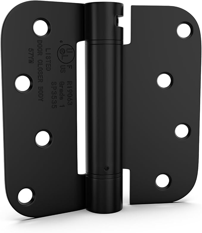 goldenwarm Black Self Closing Door Hinges 4 Pack, 4 inch x 4 inch Spring Loaded Door Hinges with 5/8" Radius Corners