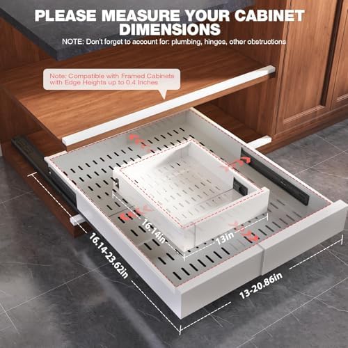 Seinloes Pull Out Cabinet Organizer,4-Side Expandable to Maximize Cabinet Space,Slide Out Drawers with 3 Rail Design,Roll Out Shelf with Raising Pad for Framed Cabinet,13"-21"W x 17"-24"D,White,4 Pack