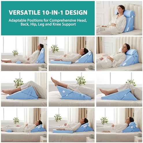 Bedluxe Wedge Pillow Set for After Surgery, Orthopedic Bed Wedge Light Blue
