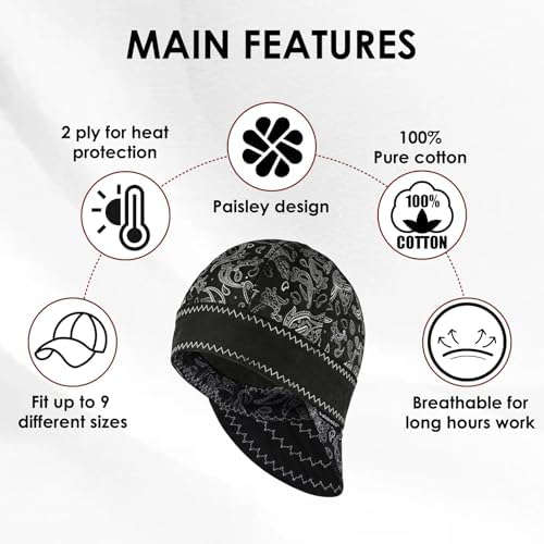 Fullsheild Reversible Welding Cap FR Cotton Welder Hat，Black+Blue, 2Pcs