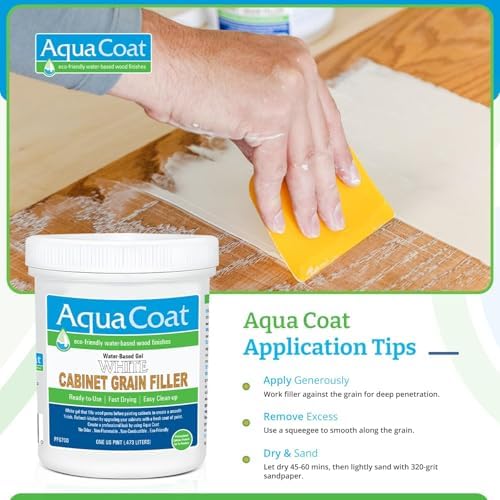 Aqua Coat Water-Based White Cabinet Wood Grain Filler Gel – Fast Drying, Low Odor White Wood Filler, Sandable & Paintable for Interior & Exterior Repairs, Upgrades & Restorations – 8 oz