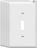 ZEFTV Mid-Size Toggle Light Switch Wall Plates 1-Gang 4.89" x 3.12" Switch Electrical Cover Plate Unbreakable Thermoplastic Faceplate, White (6 Pack)
