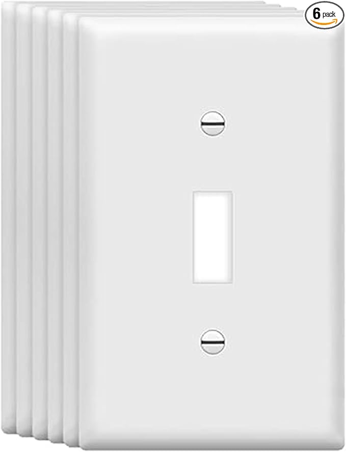 ZEFTV Mid-Size Toggle Light Switch Wall Plates 1-Gang 4.89" x 3.12" Switch Electrical Cover Plate Unbreakable Thermoplastic Faceplate, White (6 Pack)